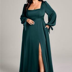 Azazie Leonia Long Sleeve Dress in Pine